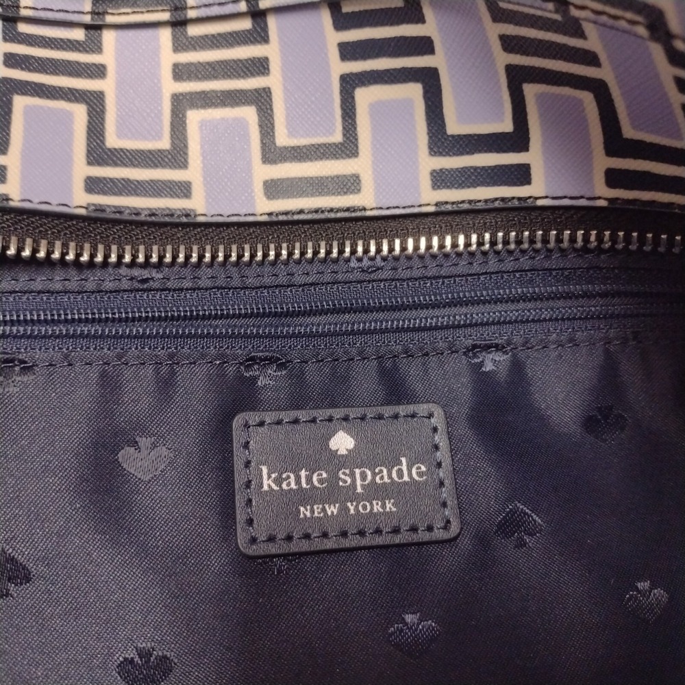 Kate Spade New York Geometric Link Print Tote Blue Navy Saffiano PVC Bag Only - Picture 6 of 9